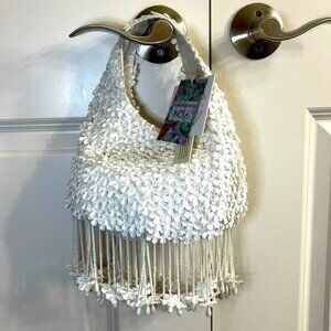 Viral Beaded Bag Made in India White Floral NWT